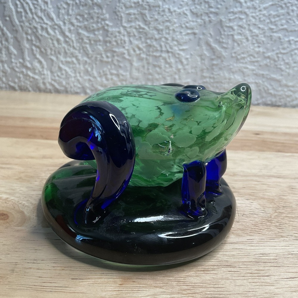 Vintage Murano /Art Glass Green Small Frog Figurine w/Flower Eyes Paperweight